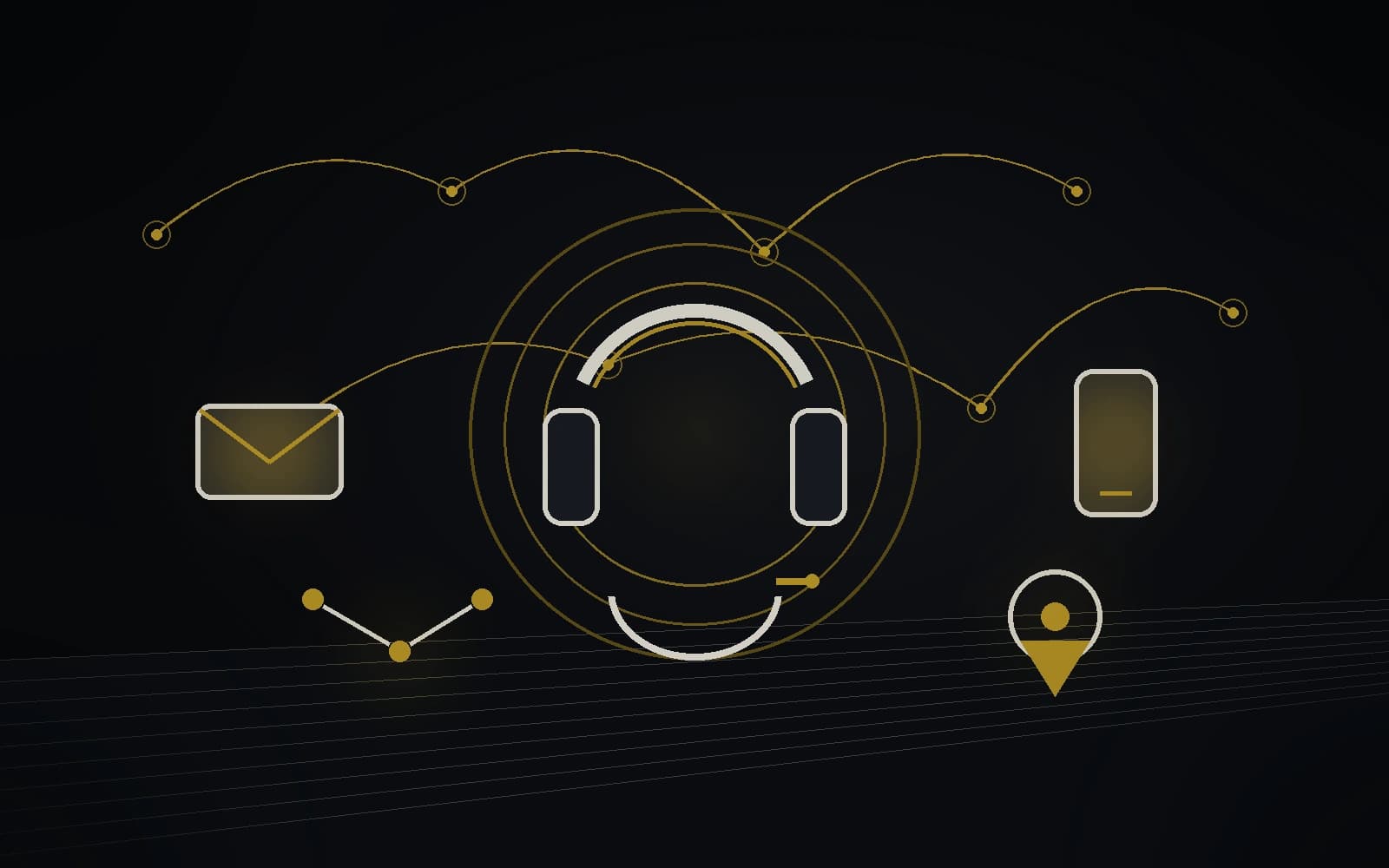 Customer support and logistics communication network representing responsive service and shipment coordination.