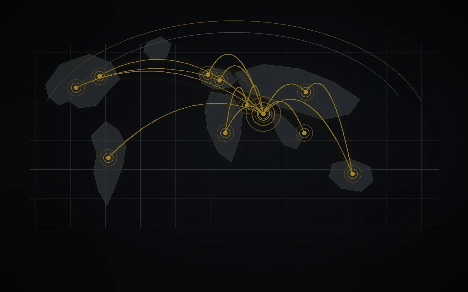 Global logistics network visualization showing connected international trade routes.