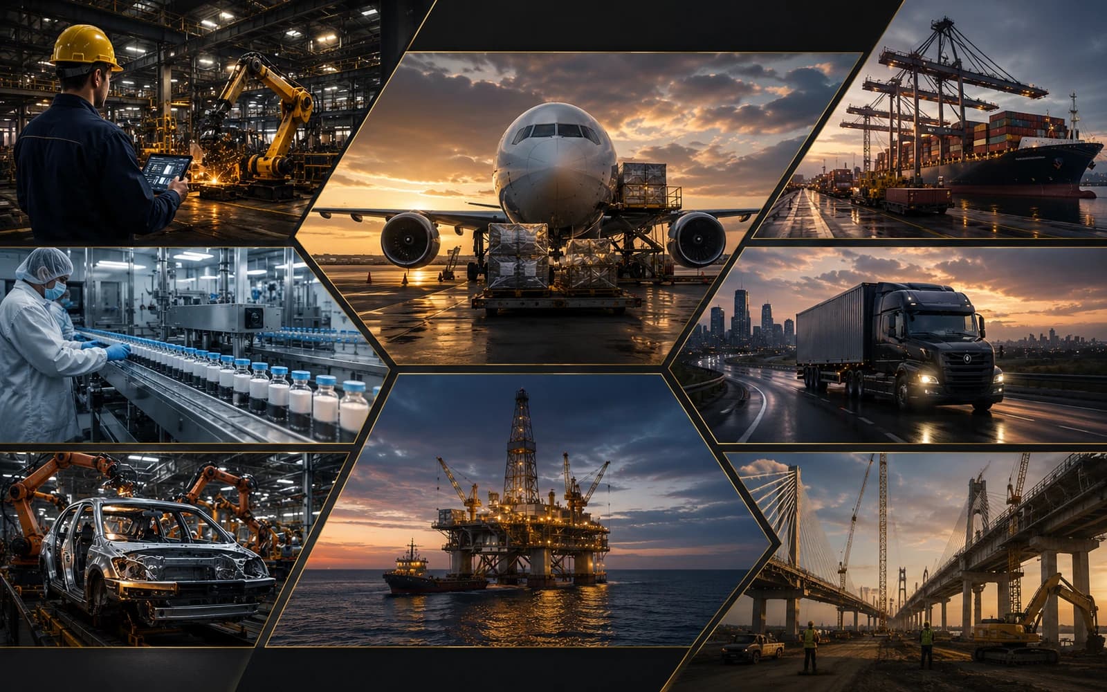 Industry-focused logistics operations across manufacturing, healthcare, construction, energy, and global trade sectors.